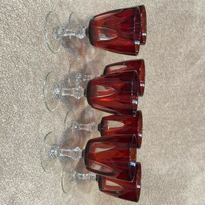 VTG cranberry cut to clear crystal set of 7 wine glasses stemmed goblets France